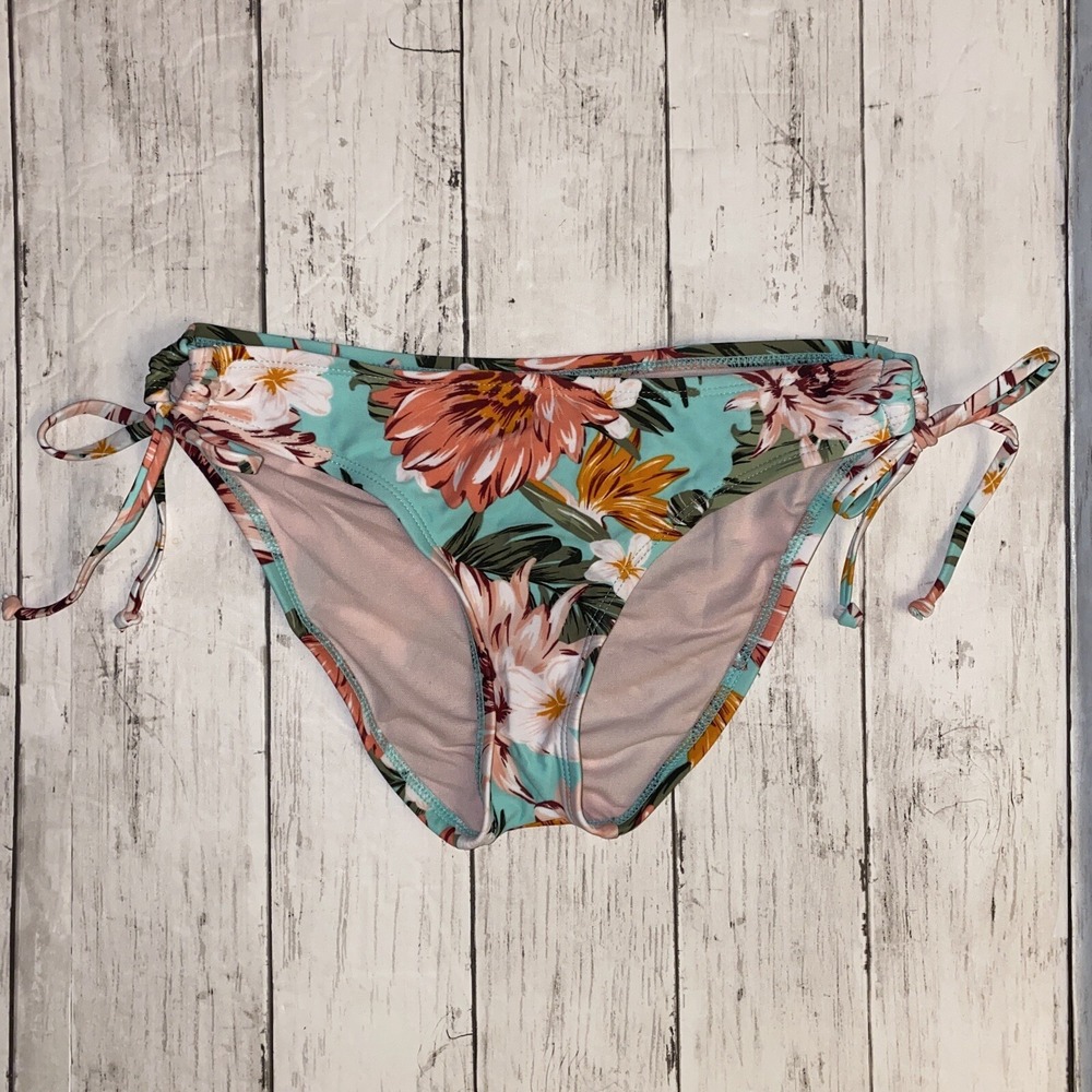 Kona Sol Bikini Bottom Womens Small Blue Floral Hipster Swim Target Med Coverage